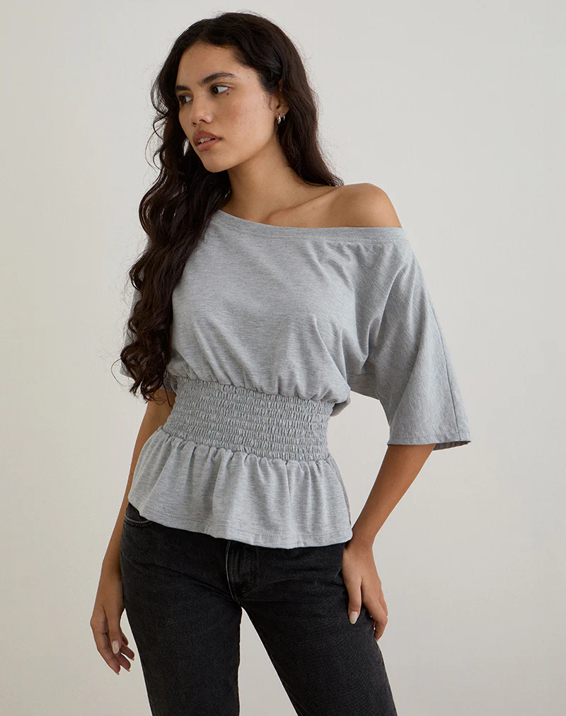 Domani Off the Shoulder Top in Grey Marl - Image 4