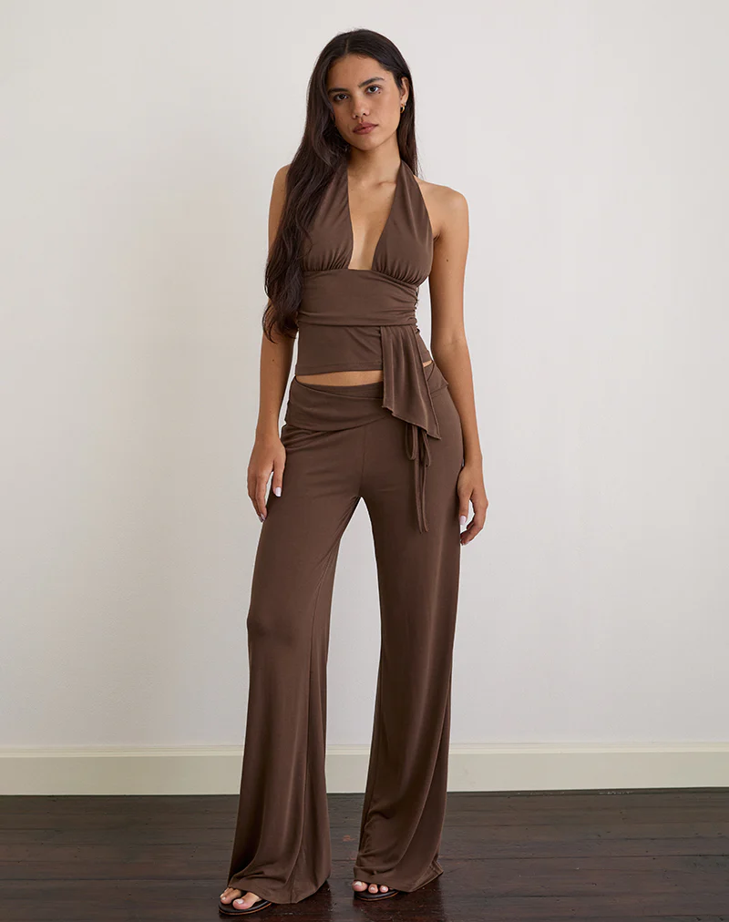Donata Trouser in Cupro Dark Brown - Image 2