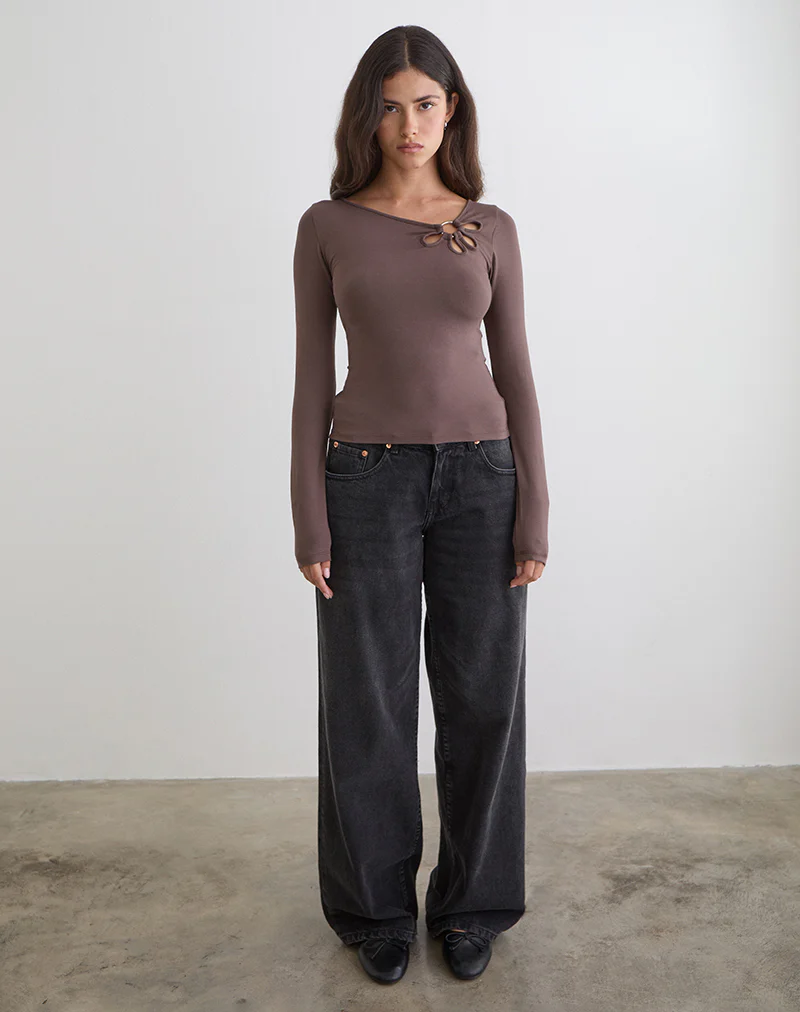 Donela Long Sleeve Top with Flower Ring in Coffee Quartz - Image 4