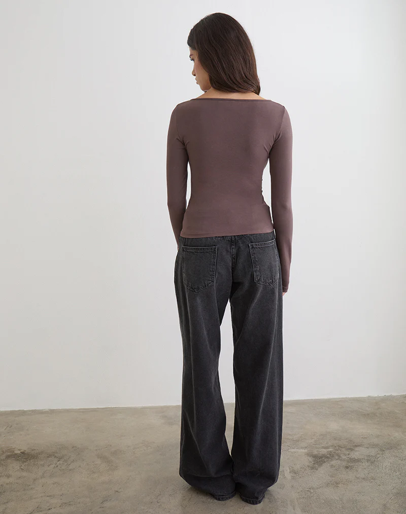 Donela Long Sleeve Top with Flower Ring in Coffee Quartz - Image 5