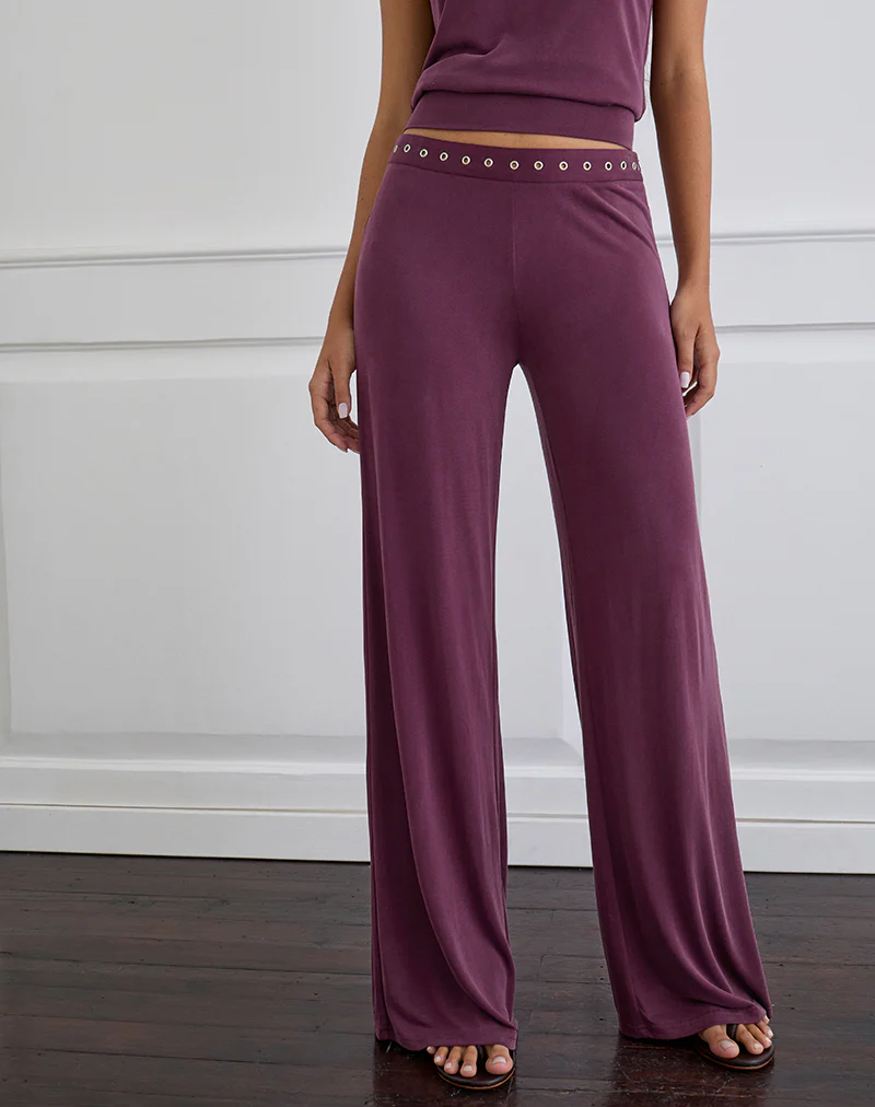 Donika Studded Waistband Trouser in Plum - Image 2