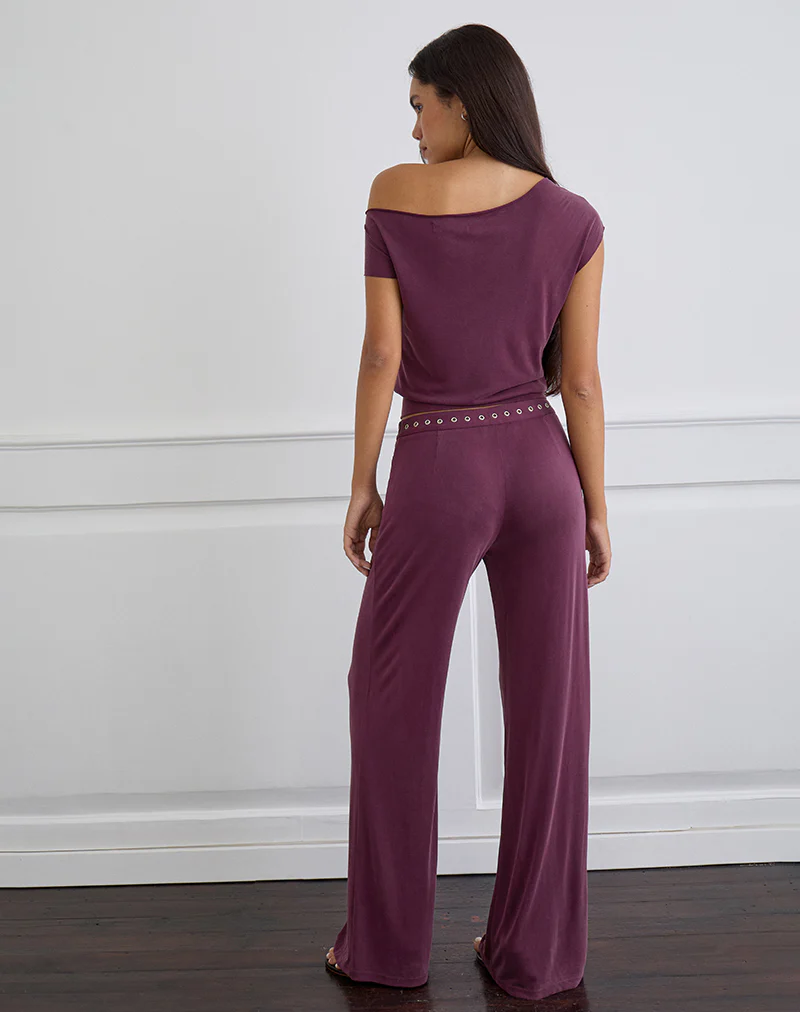 Donika Studded Waistband Trouser in Plum - Image 4