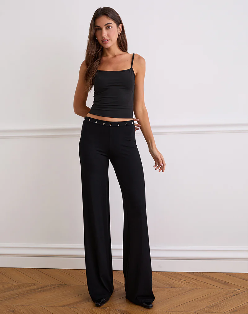 Dorala Low Rise Trousers with Eyelets in Black - Image 2