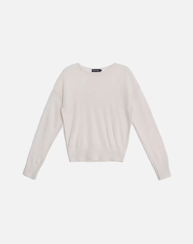 Dorina Long Sleeve Top in Knit Ecru - Image 2