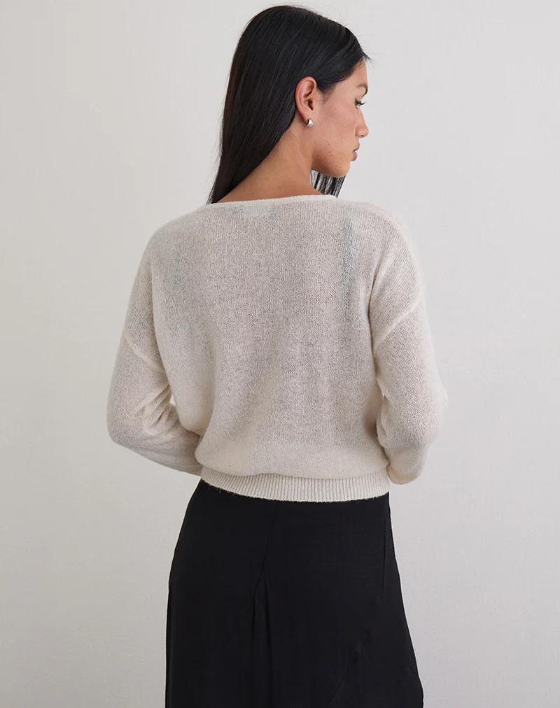 Dorina Long Sleeve Top in Knit Ecru - Image 5