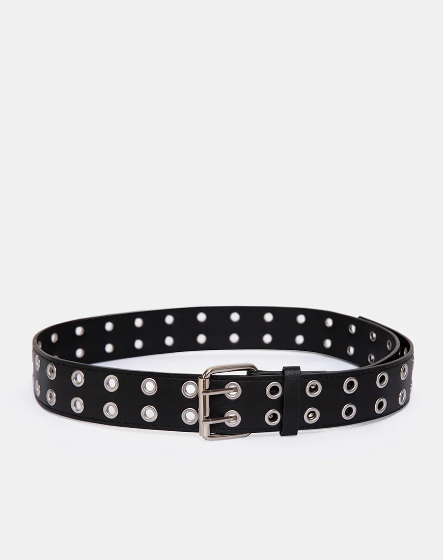 Double Grommet Belt in Punk Black PU - Image 3