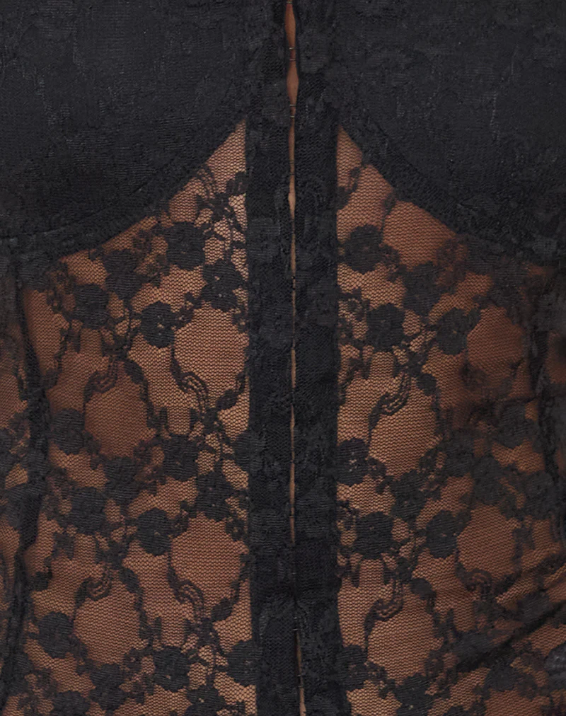 Dovica Corset Top in Black Canina Rose Lace - Image 7