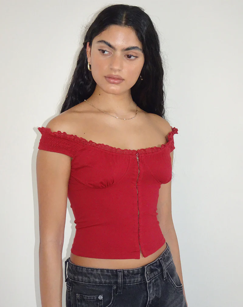 Dovica Lace Trim Corset Top in Adrenaline Red - Image 4