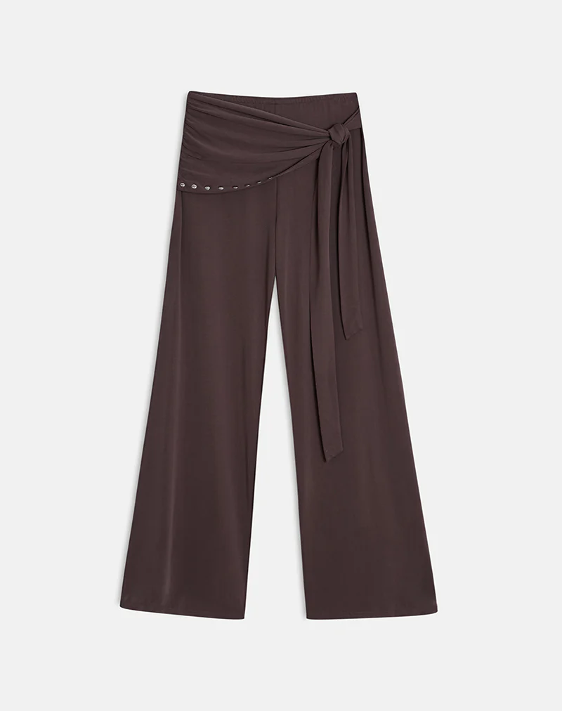 Dovina Trouser in Cupro Dark Brown - Image 4