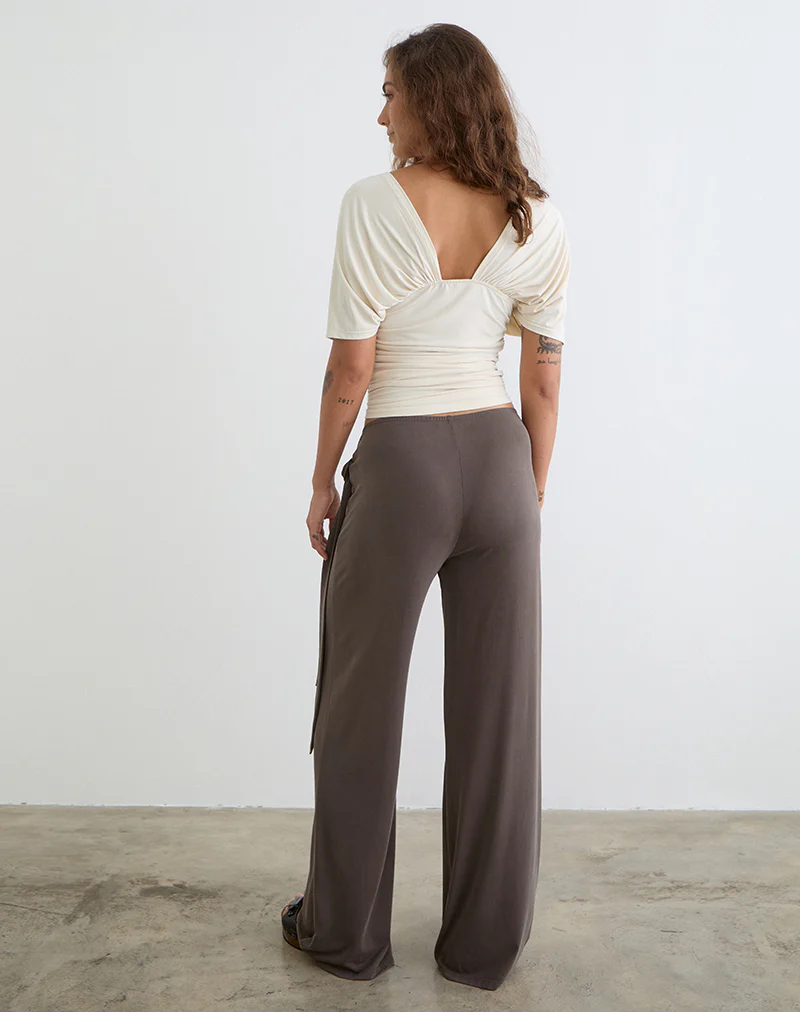 Dovina Trouser in Cupro Dark Brown - Image 5