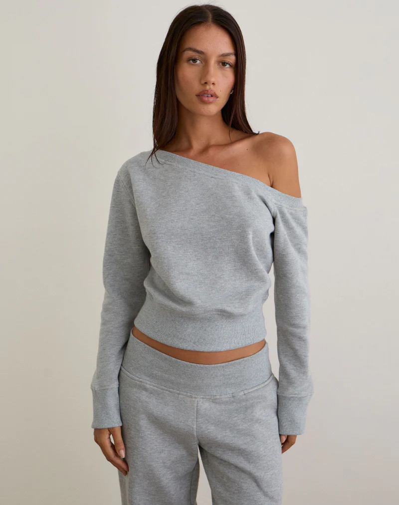 Doxia One Shoulder Sweatshirt in Grey Marl - Image 4