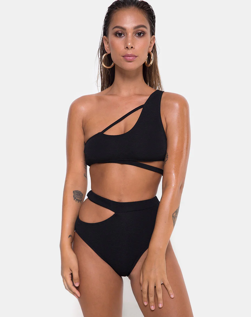 Dreama Bikini Bottom in Textured Black - Image 3