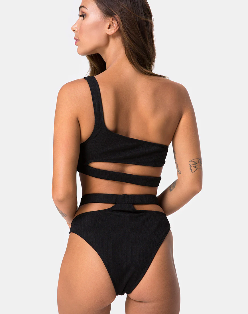Drelins Bikini Top in Black Rib - Image 2