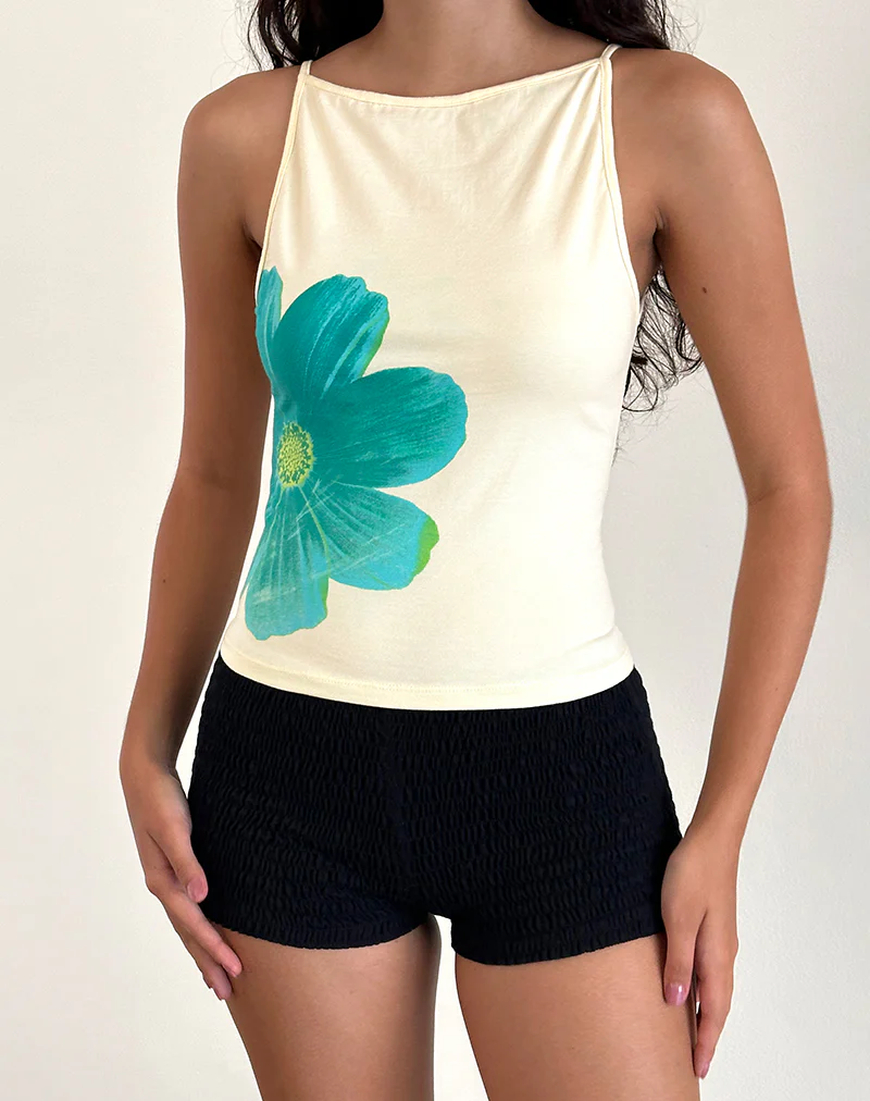 Dudley Vest Top in Buttermilk with Blue Painted Flower - Image 2
