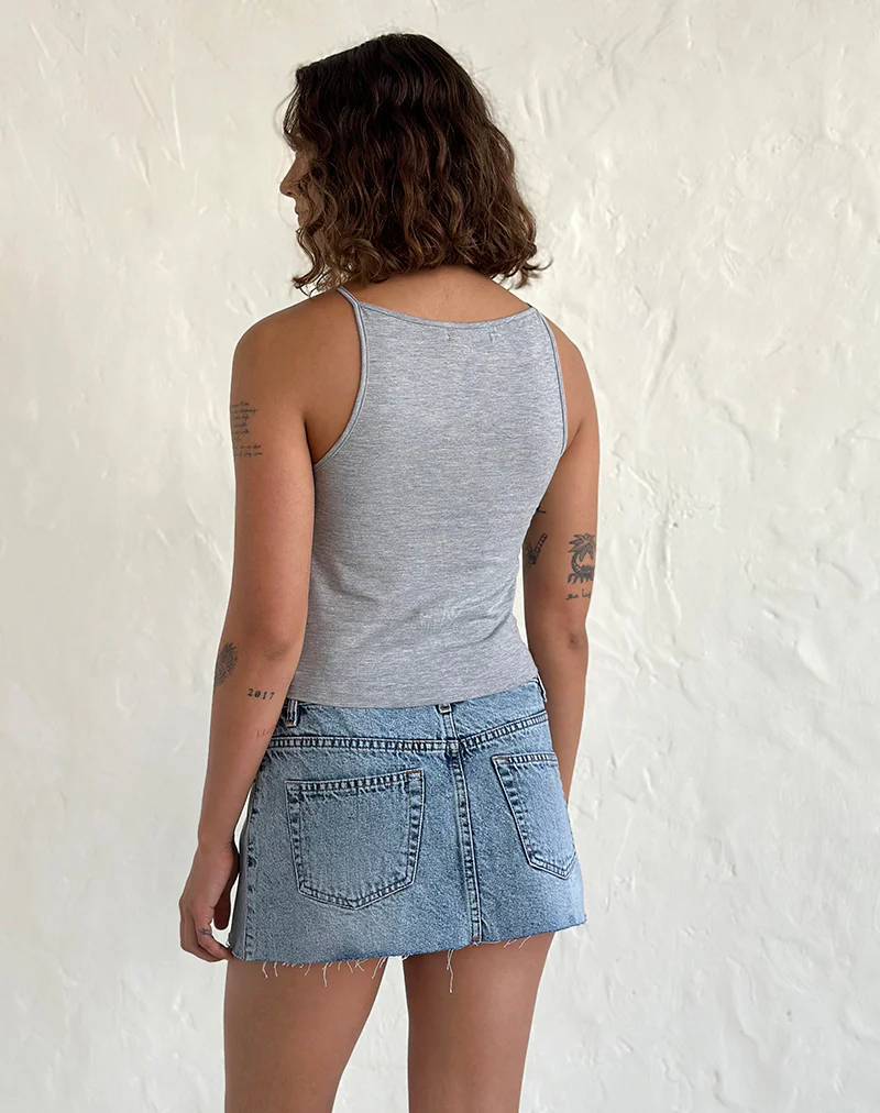 Dudley Vest Top in Grey Marl Painted Flower - Image 5