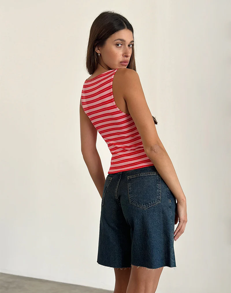 Dudley Vest Top in Pink and Red Stripe - Image 4