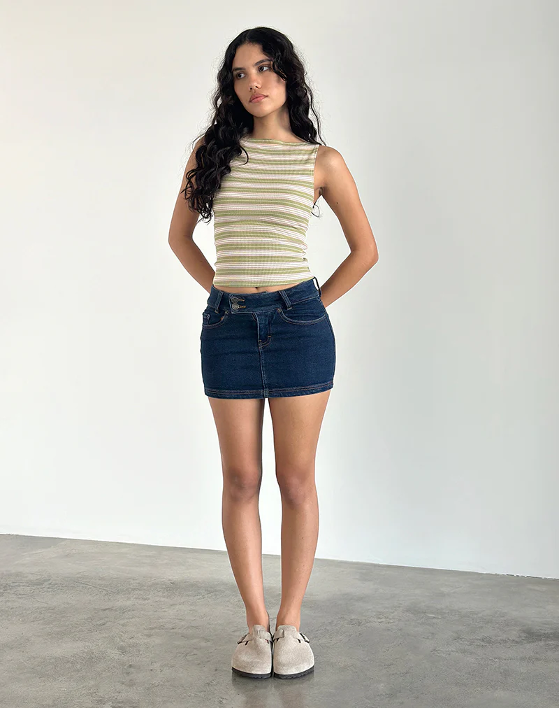 Dudley Vest Top in Green, Pink and White Stripe - Image 3