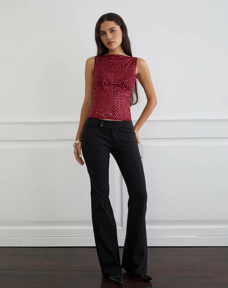 Dudley Vest Top in Sequin Knit Burgundy - Image 4
