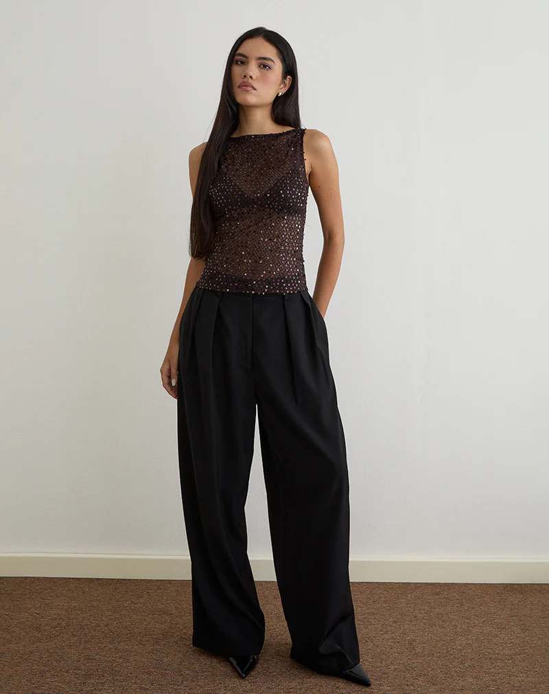 Dudley Vest Top in Sequin Knit Coffee - Image 2