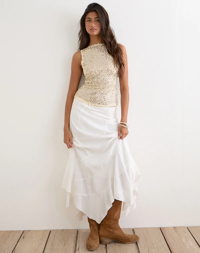 Dudley Vest Top in Sequin Knit Cream