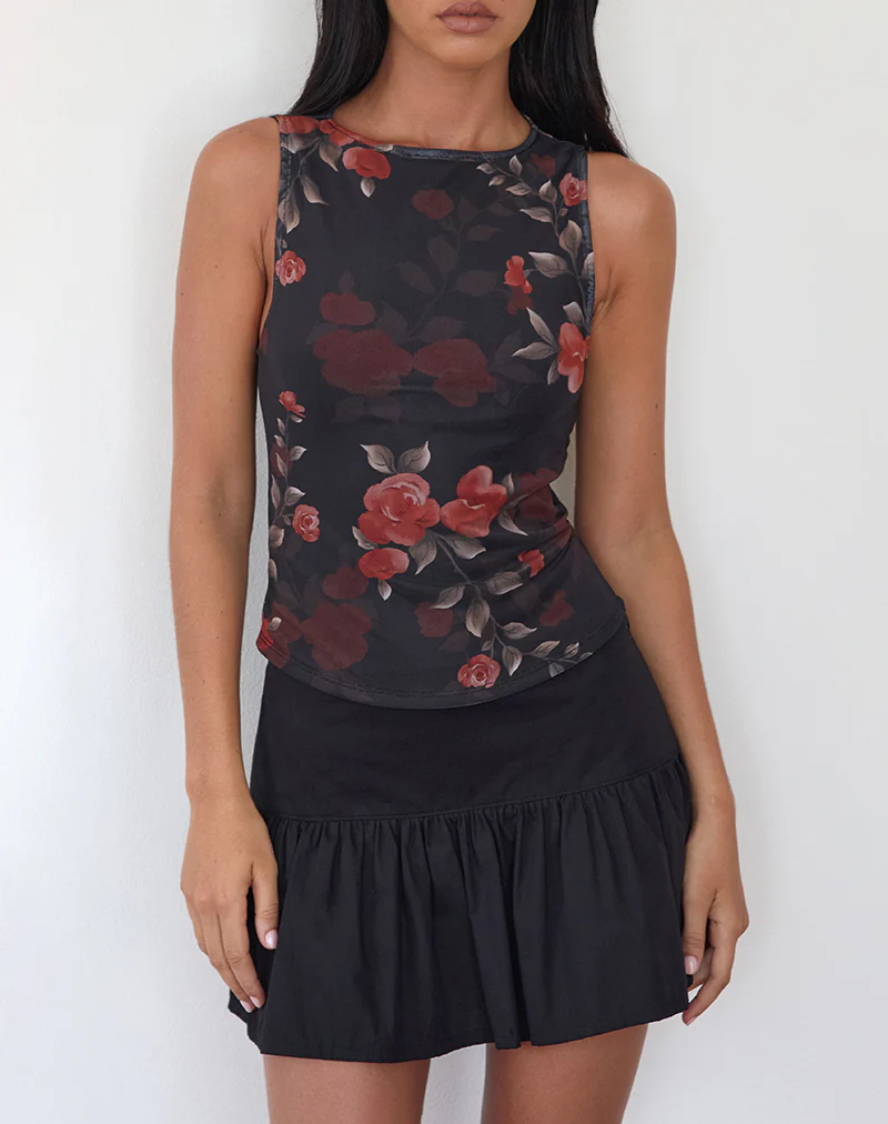 Dudley Vest Top in Watercolour Rose Black - Image 2