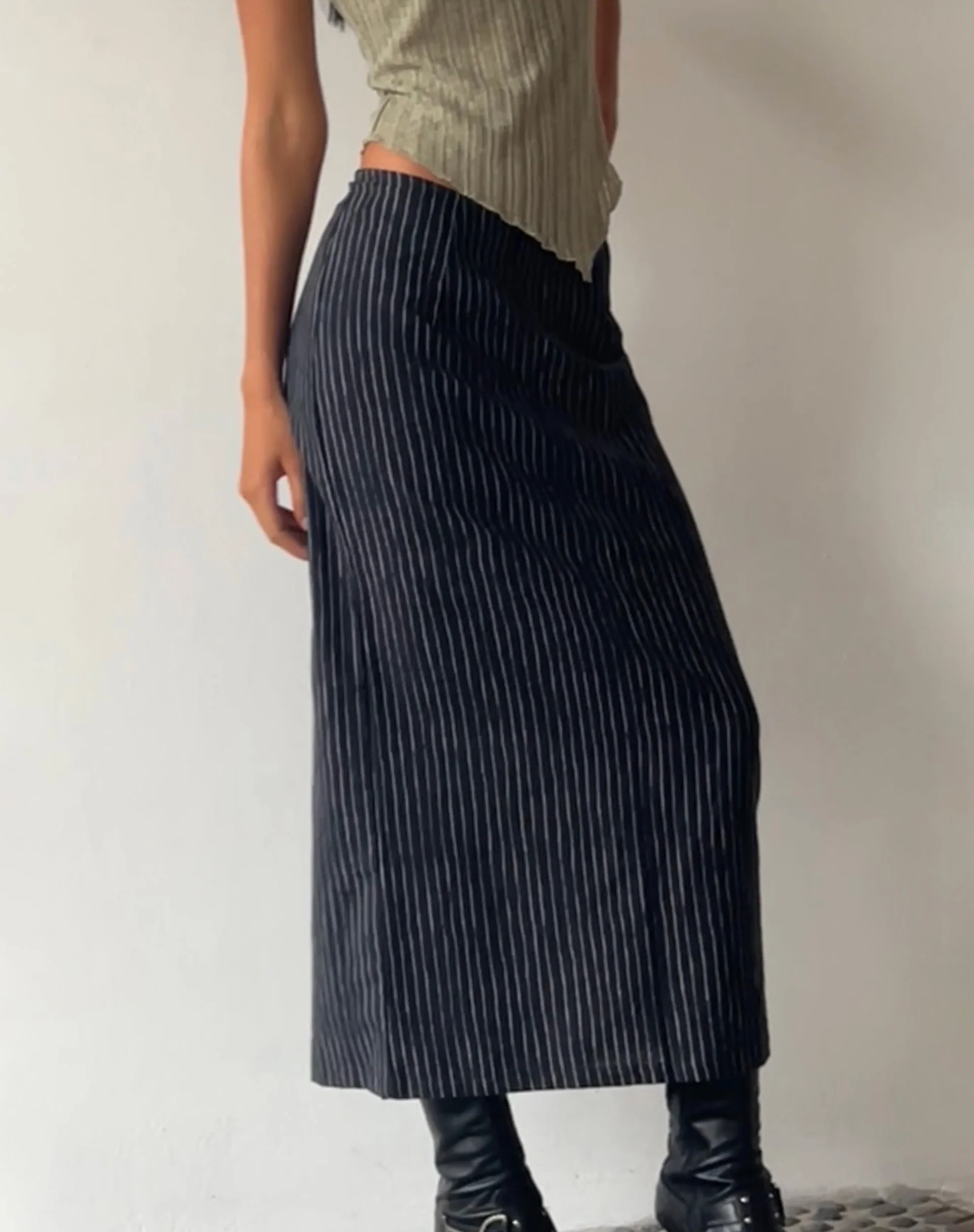 MOTEL X JACQUIE Duende Midi Skirt in Sketchy Stripe Black - Image 2