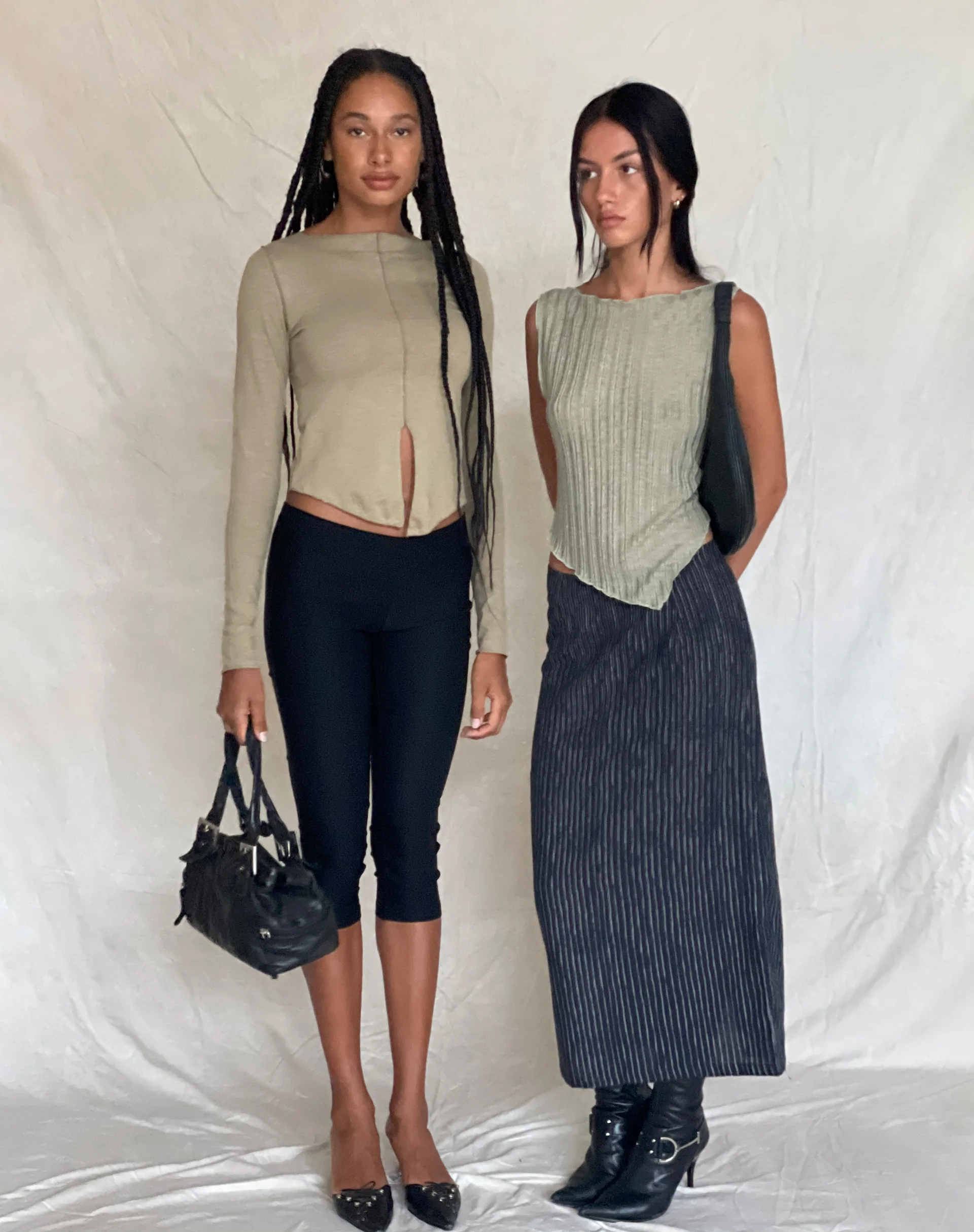 MOTEL X JACQUIE Duende Midi Skirt in Sketchy Stripe Black - Image 3
