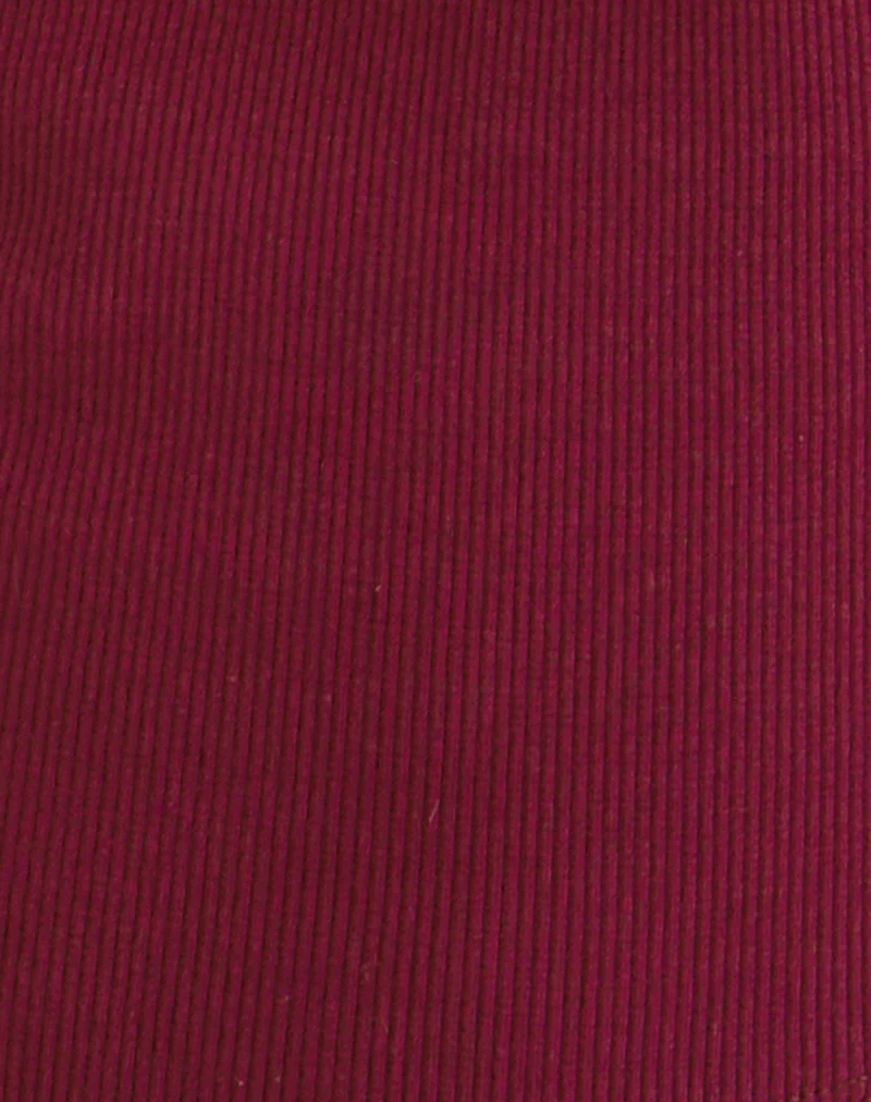 Dulcet Ribbed Plunge Long Sleeve Top in Burgundy - Image 6