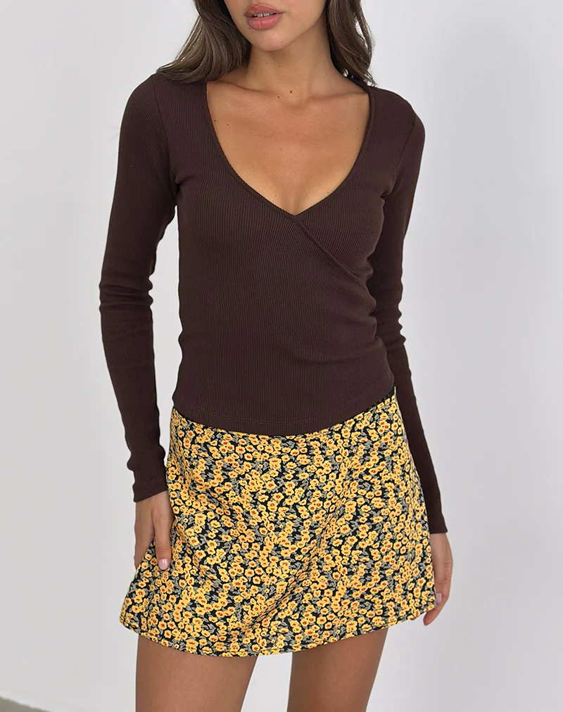 Dulcet Ribbed Plunge Top in Chocolate Brown - Image 4