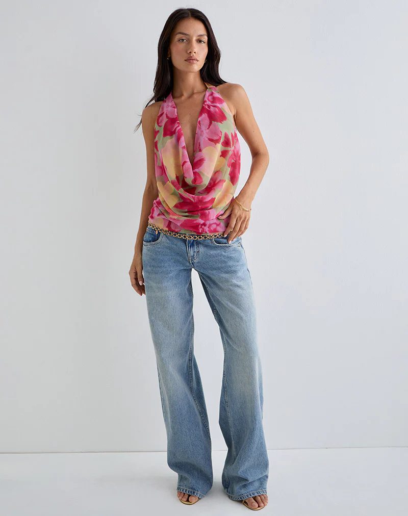 Duma Cowl Halter Top in Bold Multi Colour Floral - Image 6