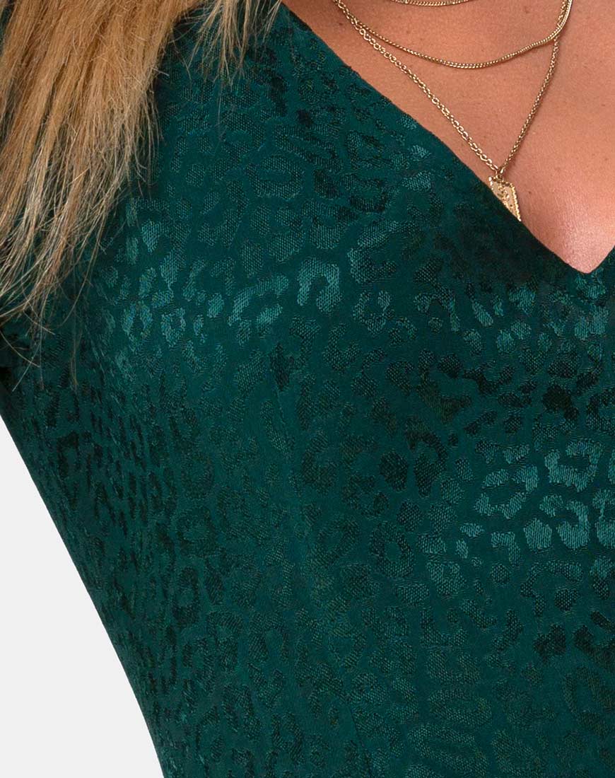 Dumia Mini Dress in Satin Cheetah Forest Green - Image 5