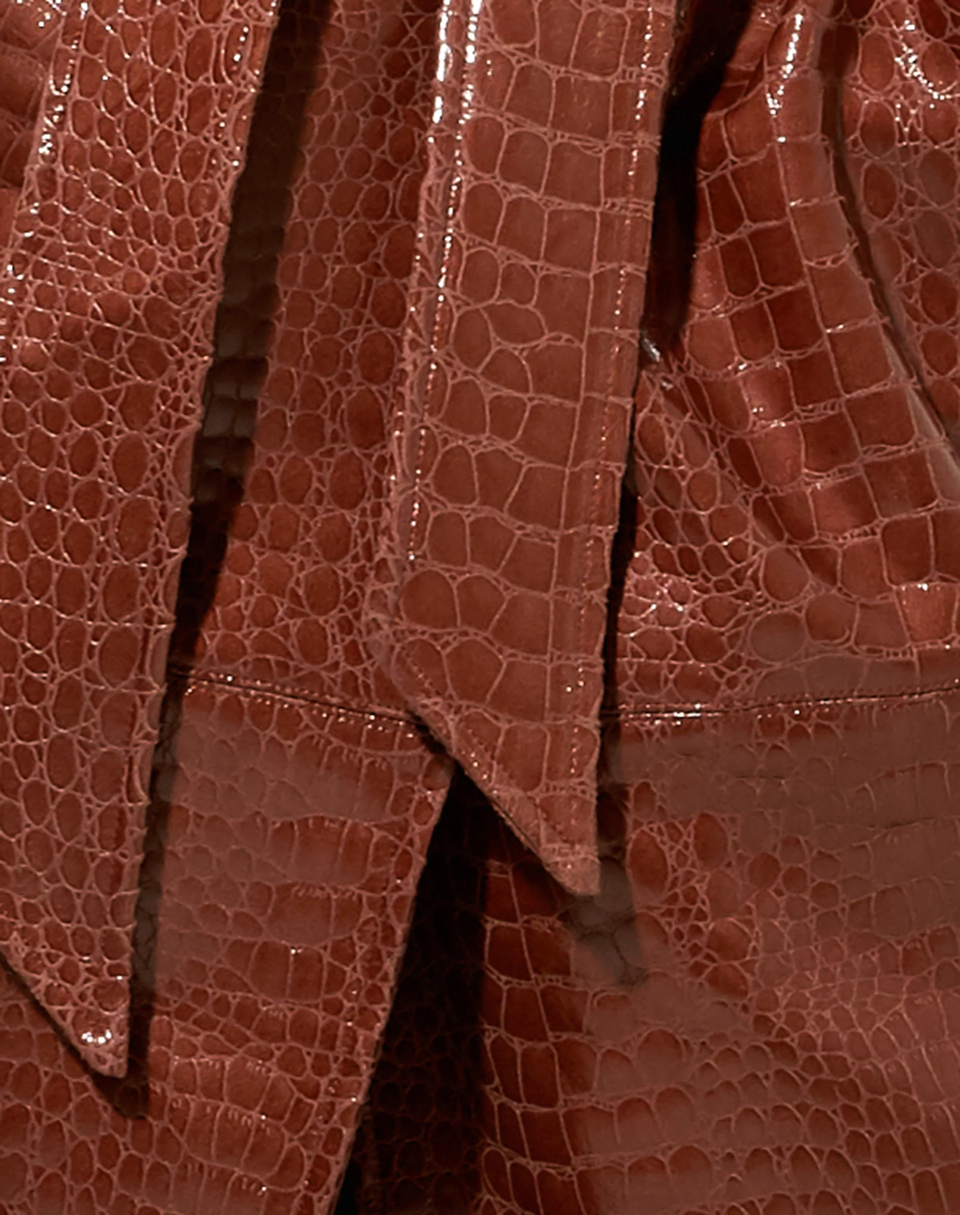 Duster Longline Coat in Croc Pu Brown - Image 6