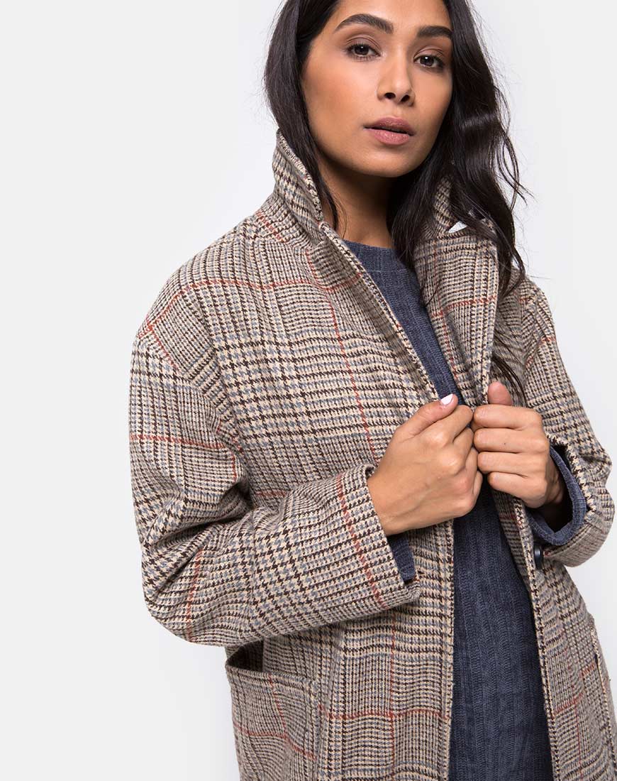 Duster Longline Coat in Glenn Check Natural - Image 5