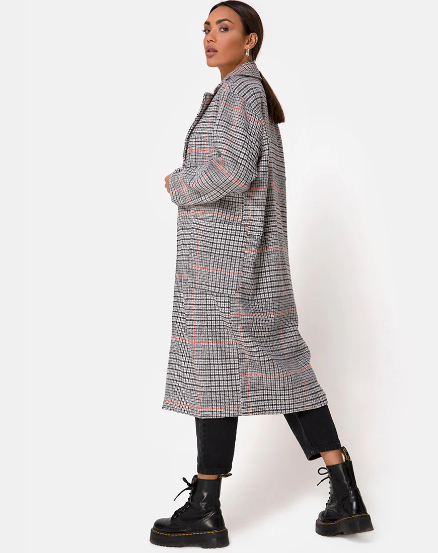Glenn Duster Coat in Glenn Check Orange - Image 4