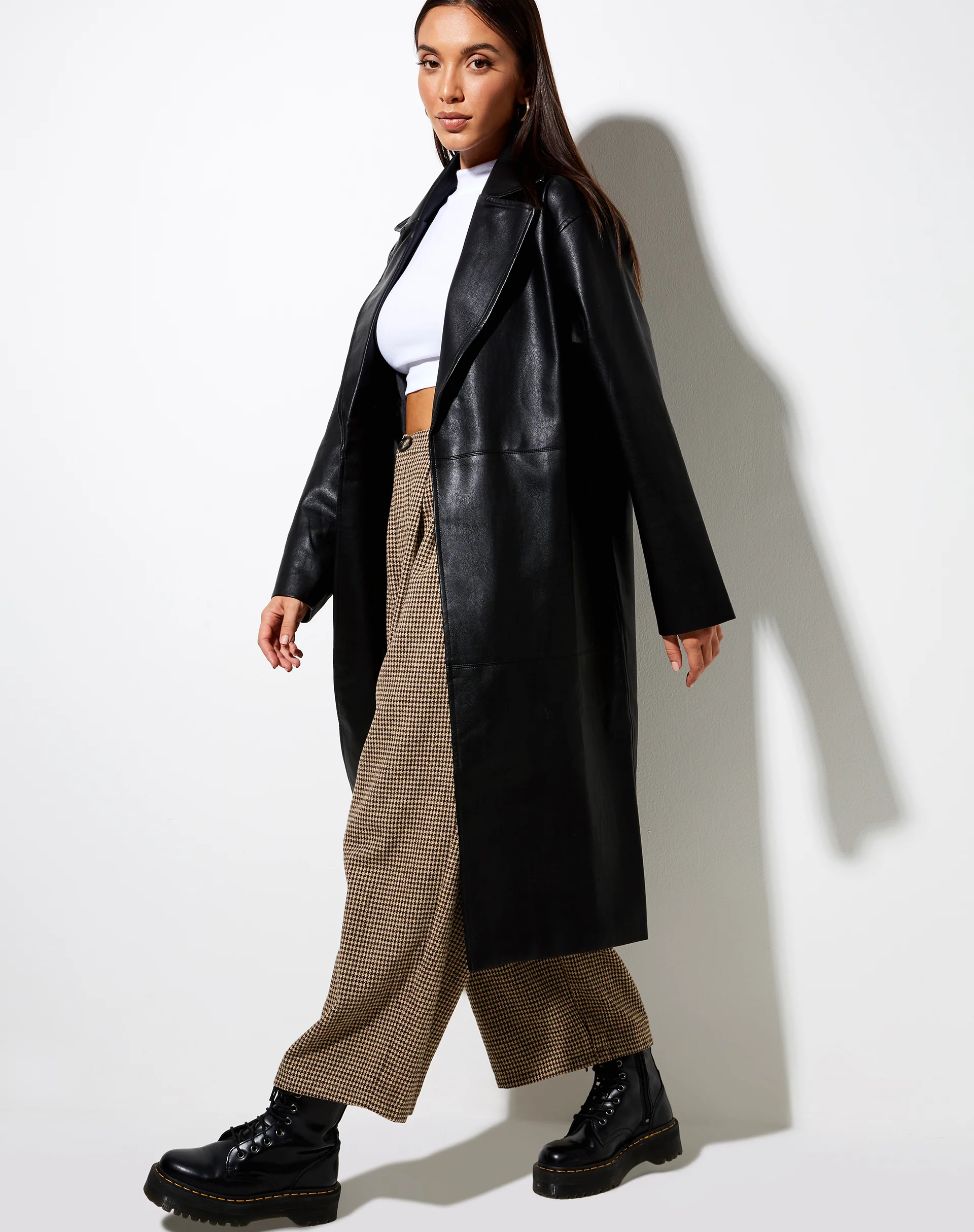 Duster Longline Coat in Pu Black - Image 2