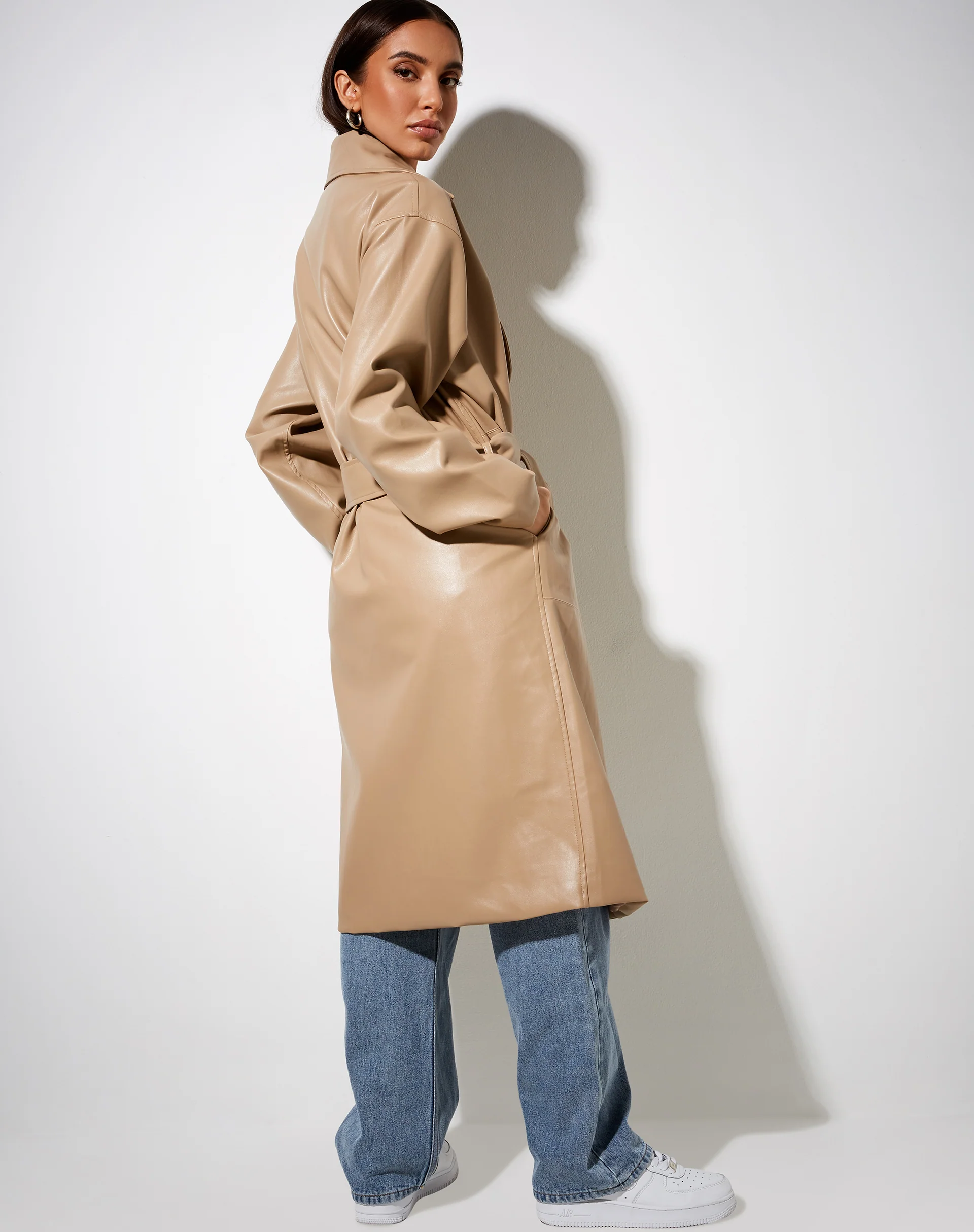 Duster Coat in PU Tan - Image 4