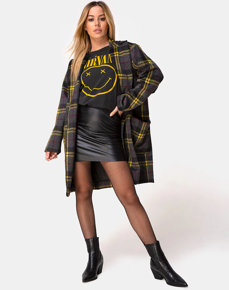 Dusty Coat in Check Yellow Brown - Image 3