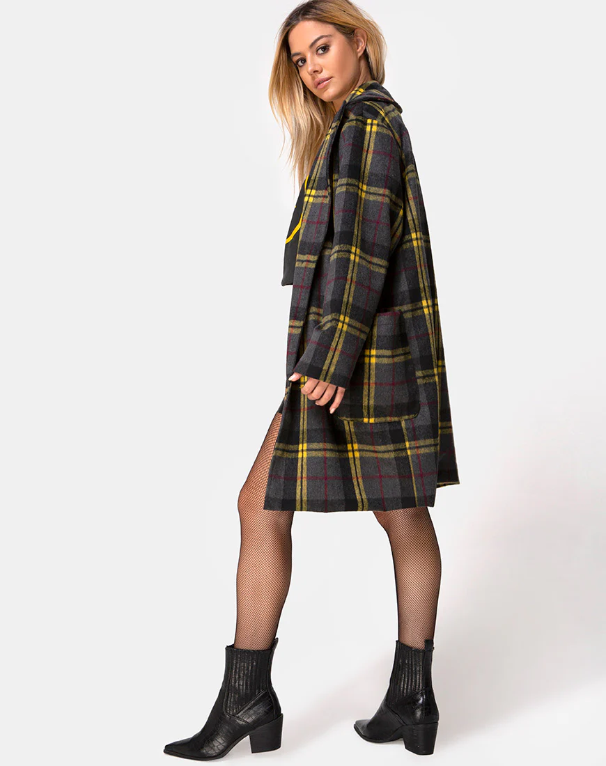 Dusty Coat in Check Yellow Brown - Image 4