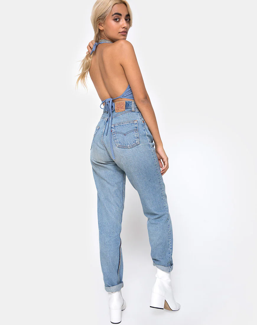 Dyla Crop Top in Blue Denim Hot Fix - Image 4
