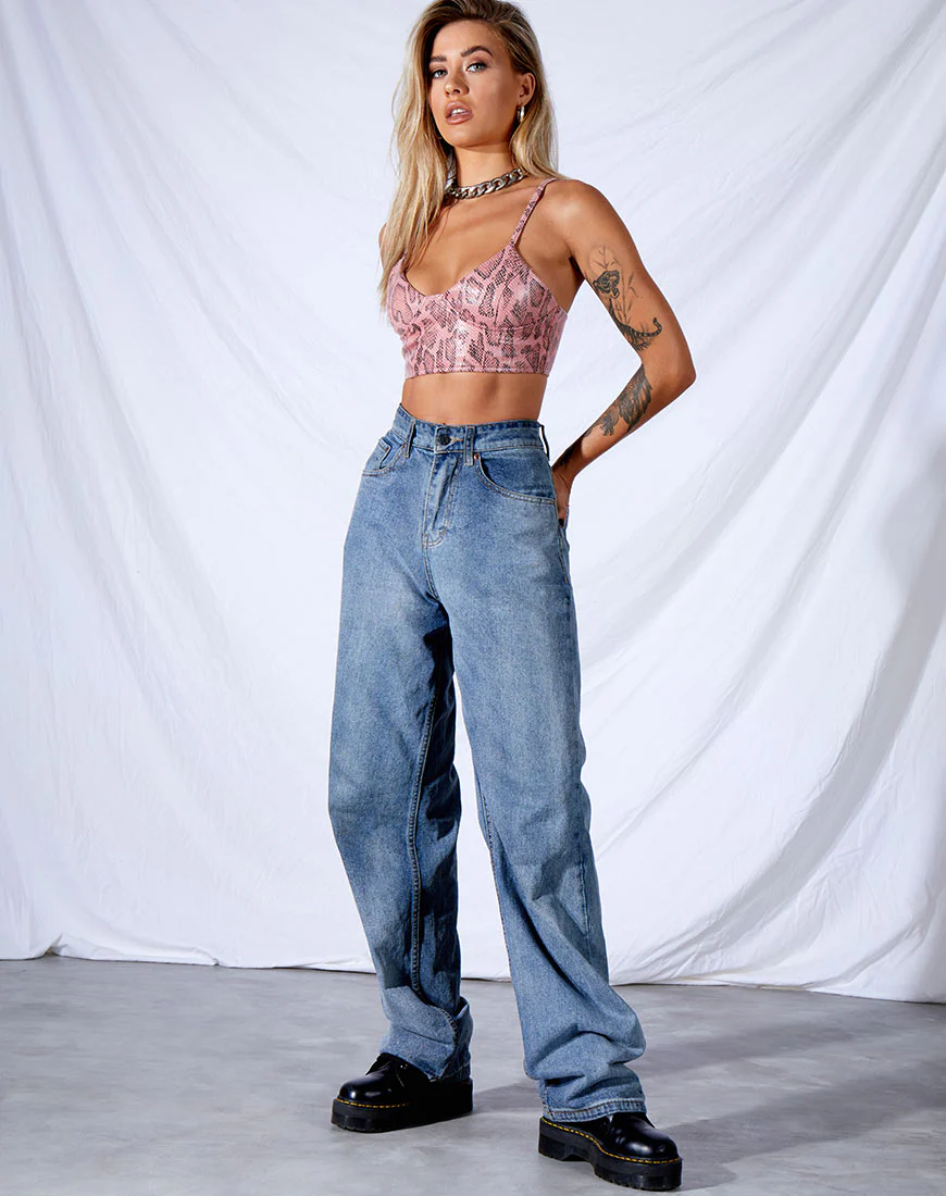 Dyla Crop Top in PU Snake Pink - Image 3