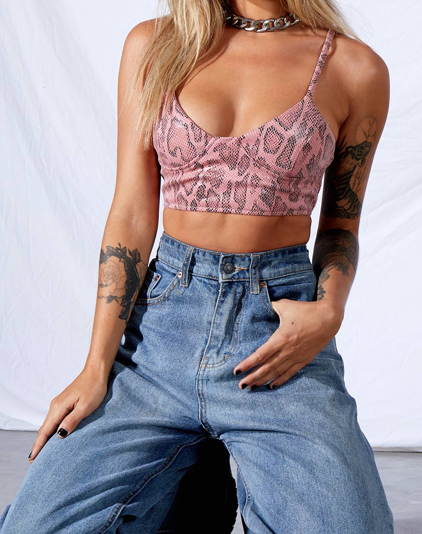 Dyla Crop Top in PU Snake Pink - Image 4
