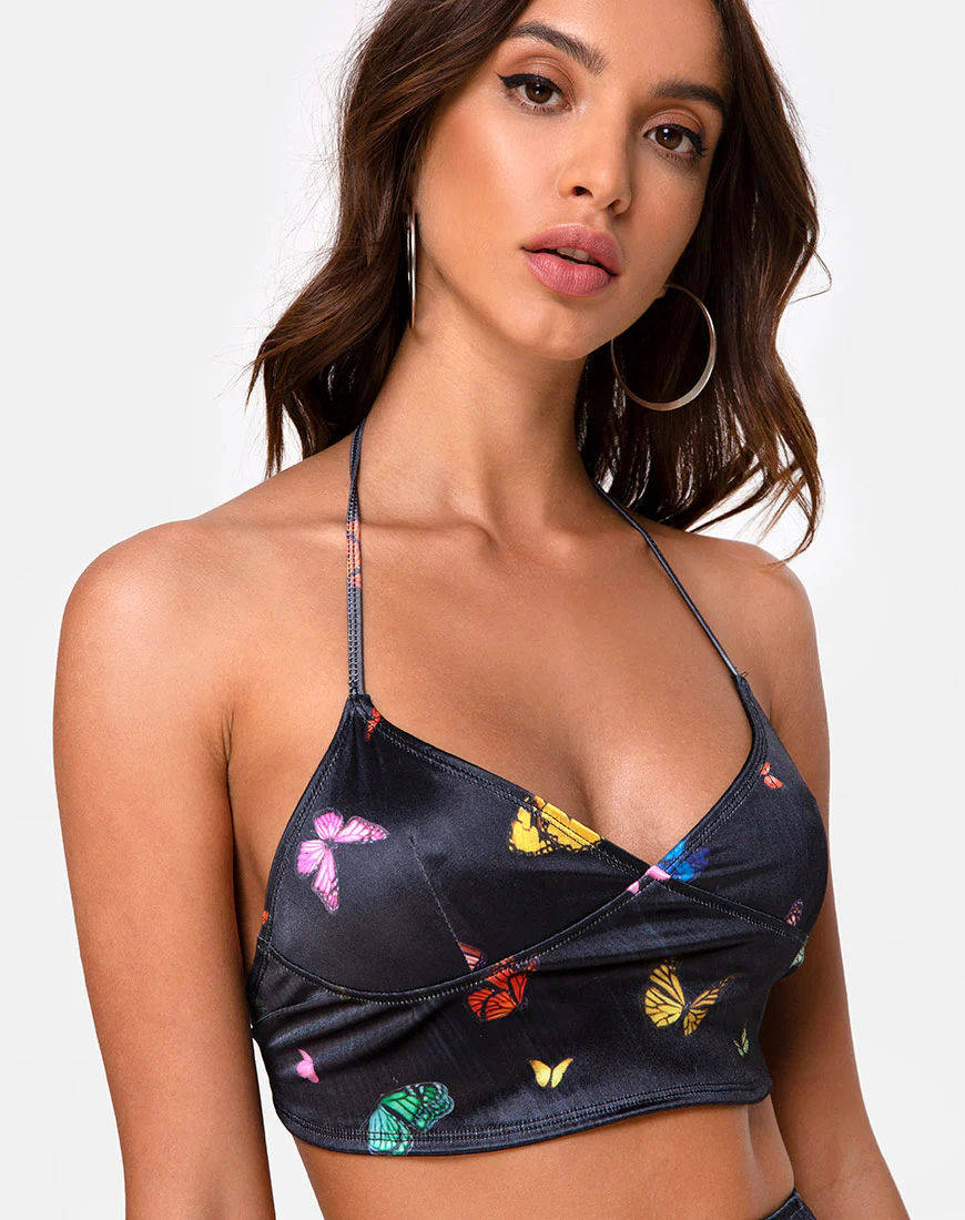 Dyla Top in Black Satin Butterfly - Image 4