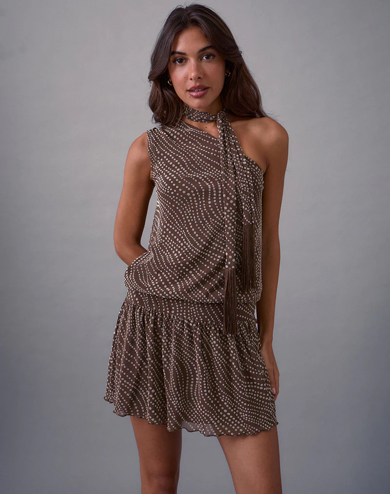 Dyle Mini Dress in Abstract Polka Flock Brown