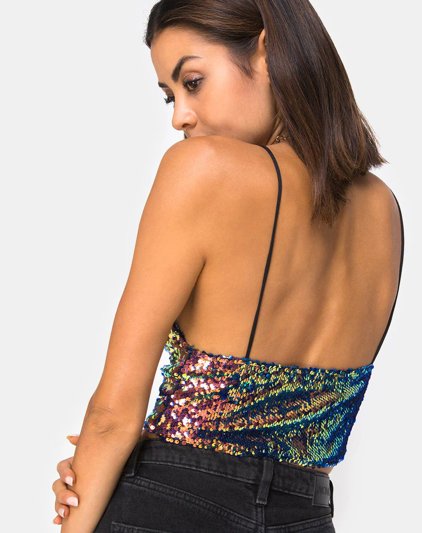Dyrilla Cropped Bralet in Dragon Fruit Sequin - Image 3