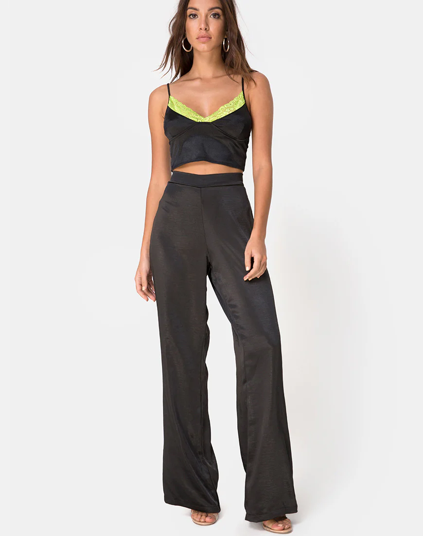 Dyrilla Top in Satin Black with Lime Lace - Image 3