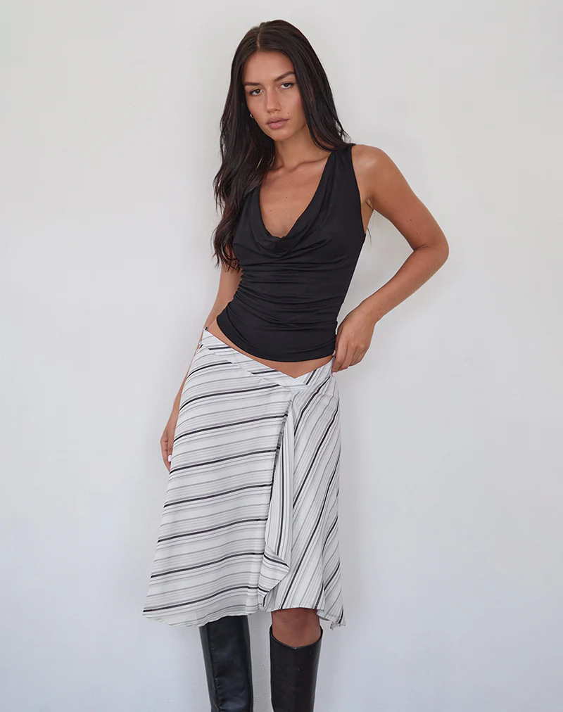 Ebiet Midi Skirt in Diagonal Stripe Tonal Grey - Image 4