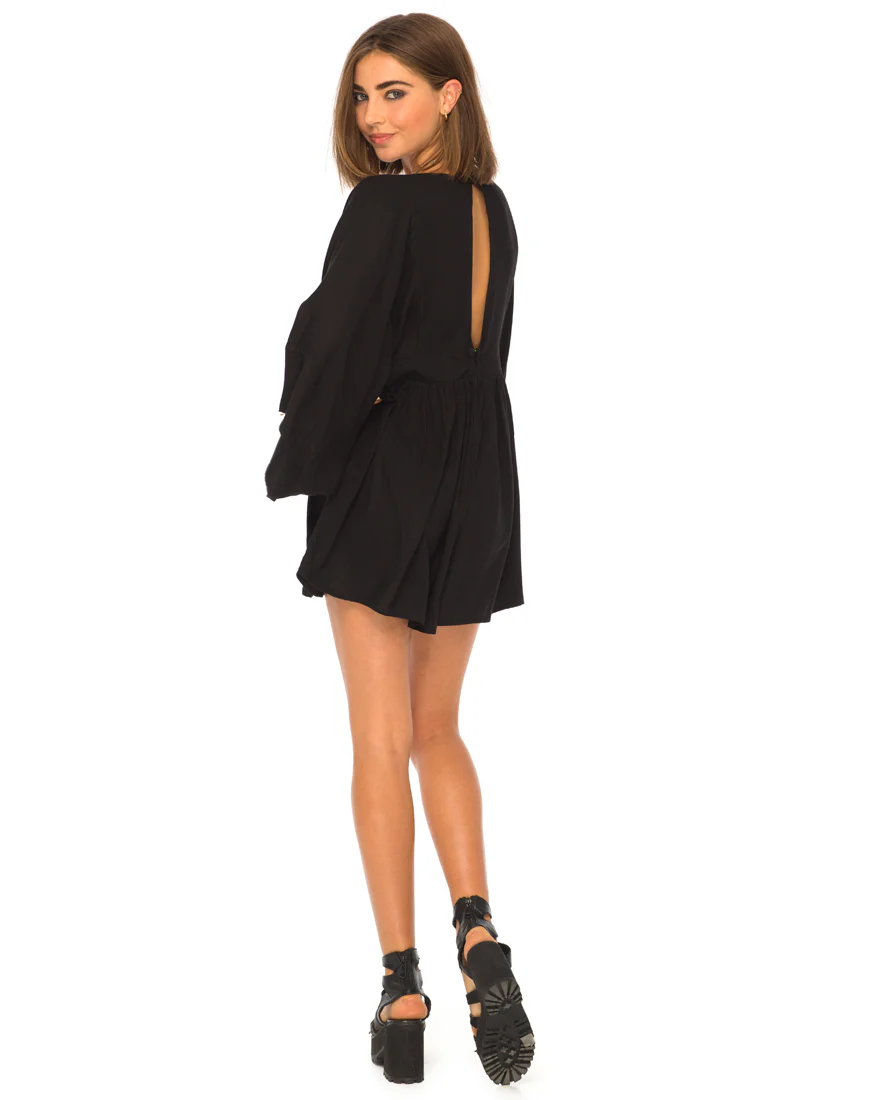 Eclipse Kimono Sleeve Playsuit in Black - Image 2