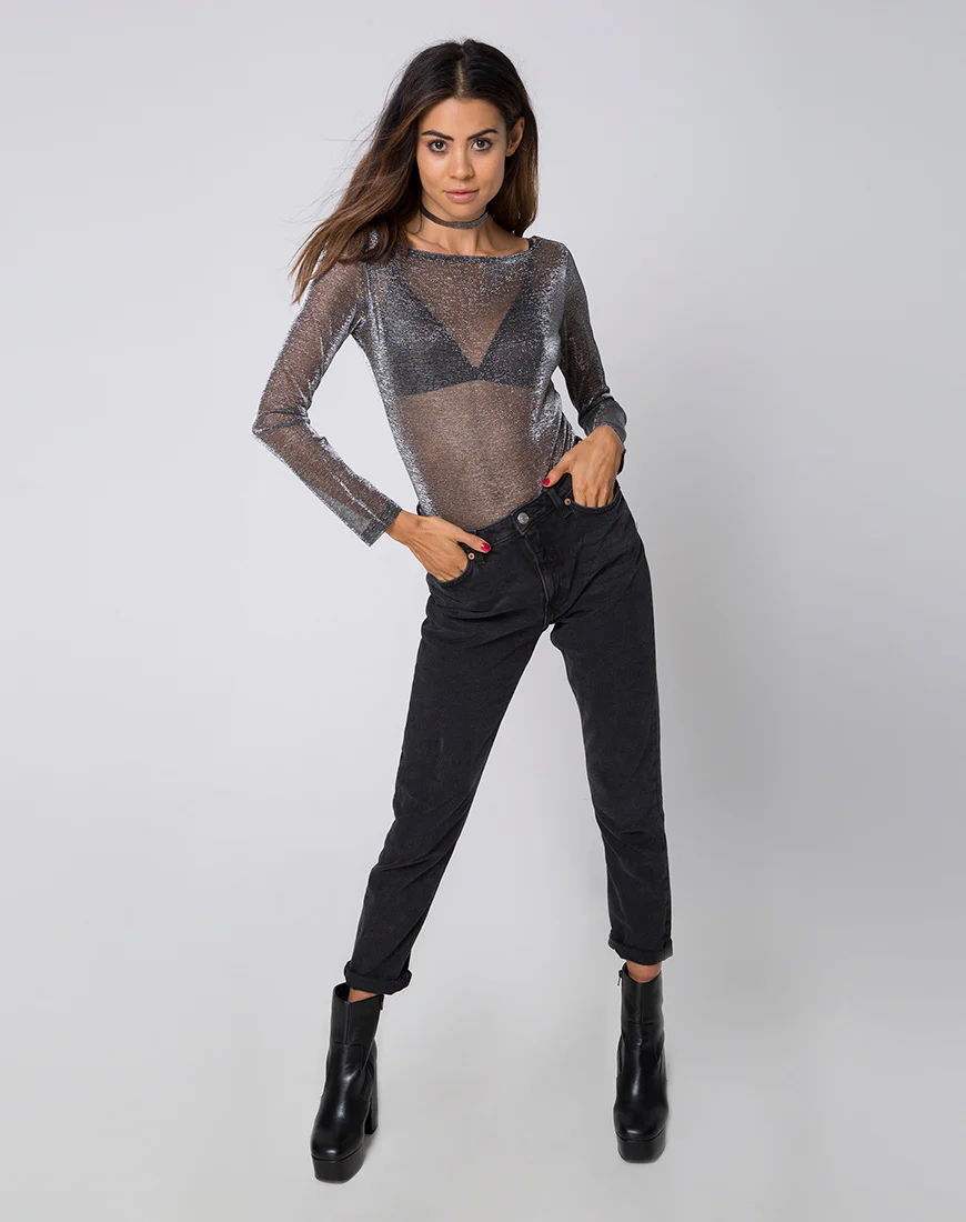 Eda Longsleeve Bodice in Metalic Shine Net Silver - Image 3
