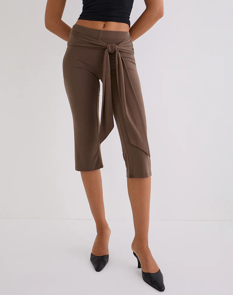 Effy Tie Side Capri in Cupro Bitter Chocolate - Image 4
