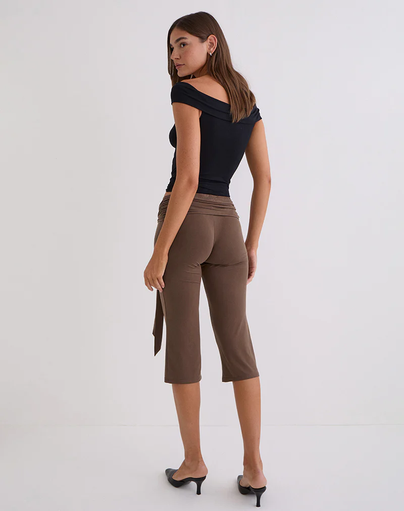Effy Tie Side Capri in Cupro Bitter Chocolate - Image 5